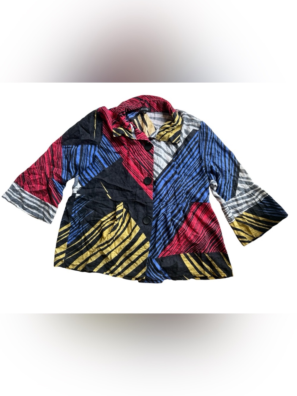 Damee Multicolor Striped Patchwork Blazer/Top - Blue Red Black Gold